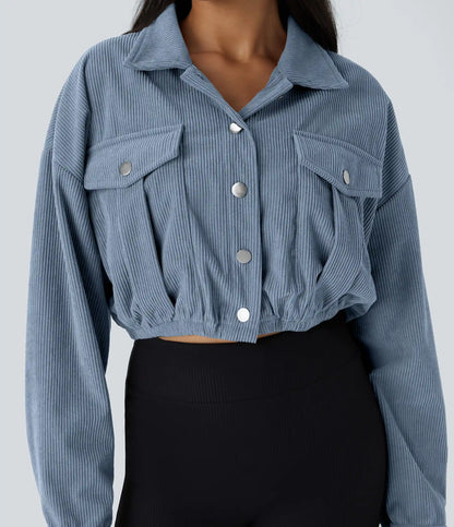 Pocket Cropped Corduroy Casual Jacket