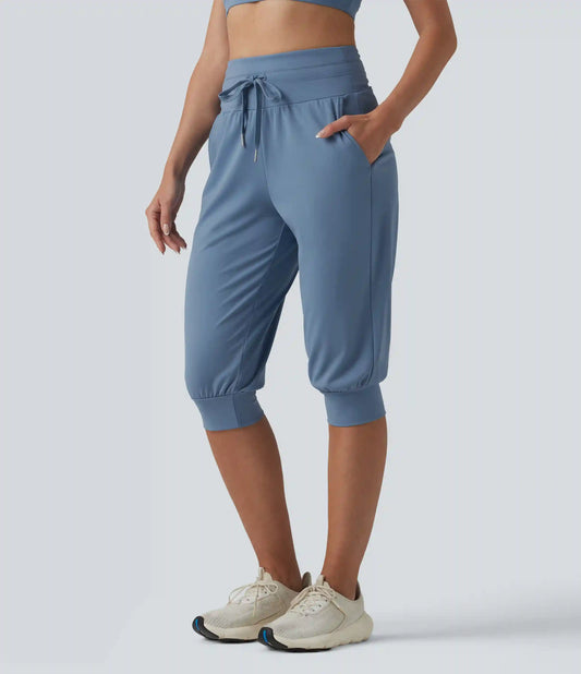 SoftlyZero™ Plush High Waisted Drawstring Tummy Control Yoga Pedal Pushers Joggers with Pockets