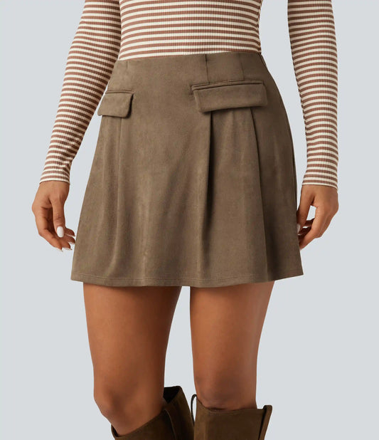 High Waisted A-Line 2-in-1 Suede Mini Casual Skirt