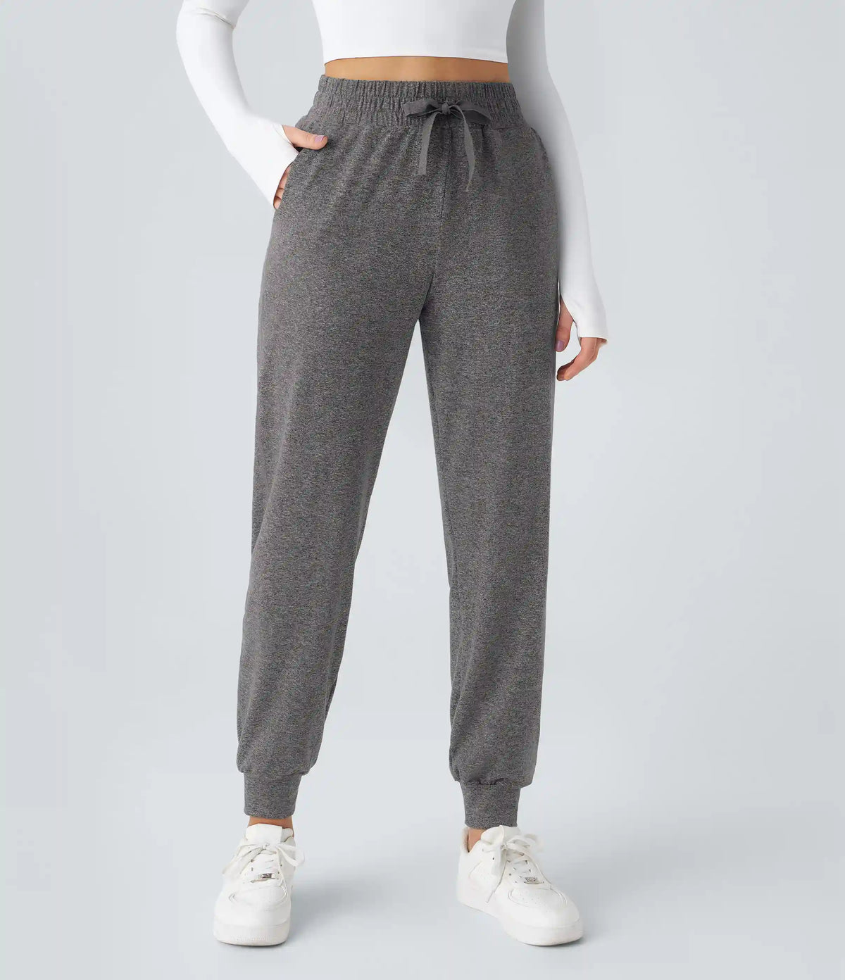 High Waisted Drawstring Pocket Ruched Yoga Joggers with Pockets