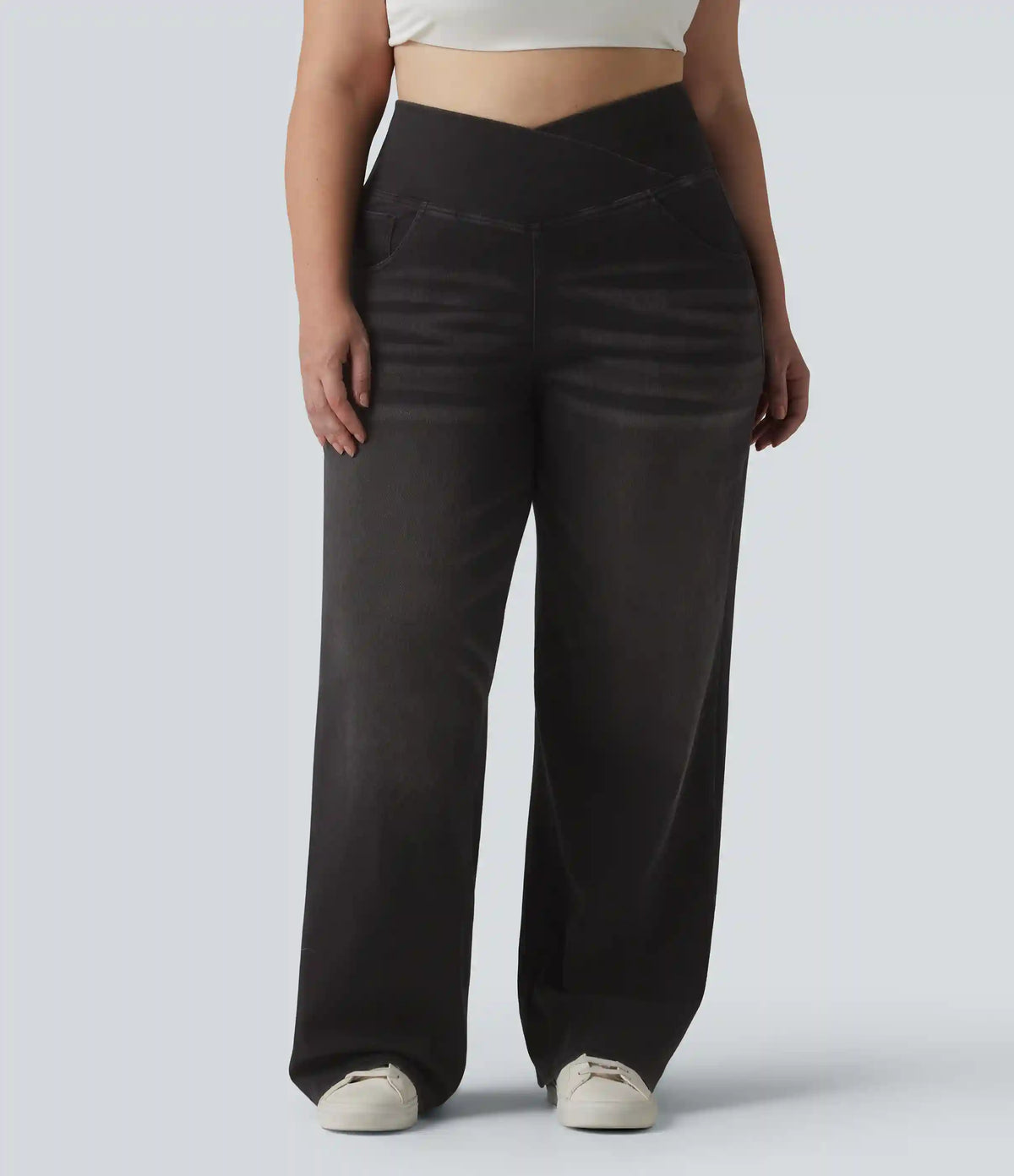 Halara Flex™ Crossover High Waisted Tummy Control Casual Straight Leg Plus Size Jeans with Pockets