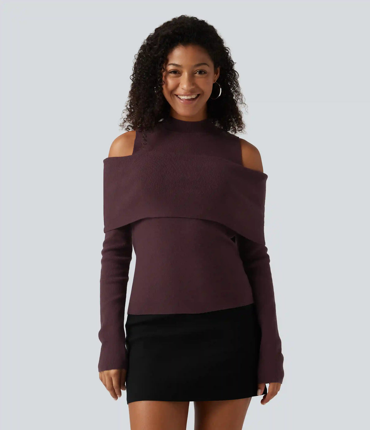 High Neck Cut Out Long Sleeve Slim Casual Sweater