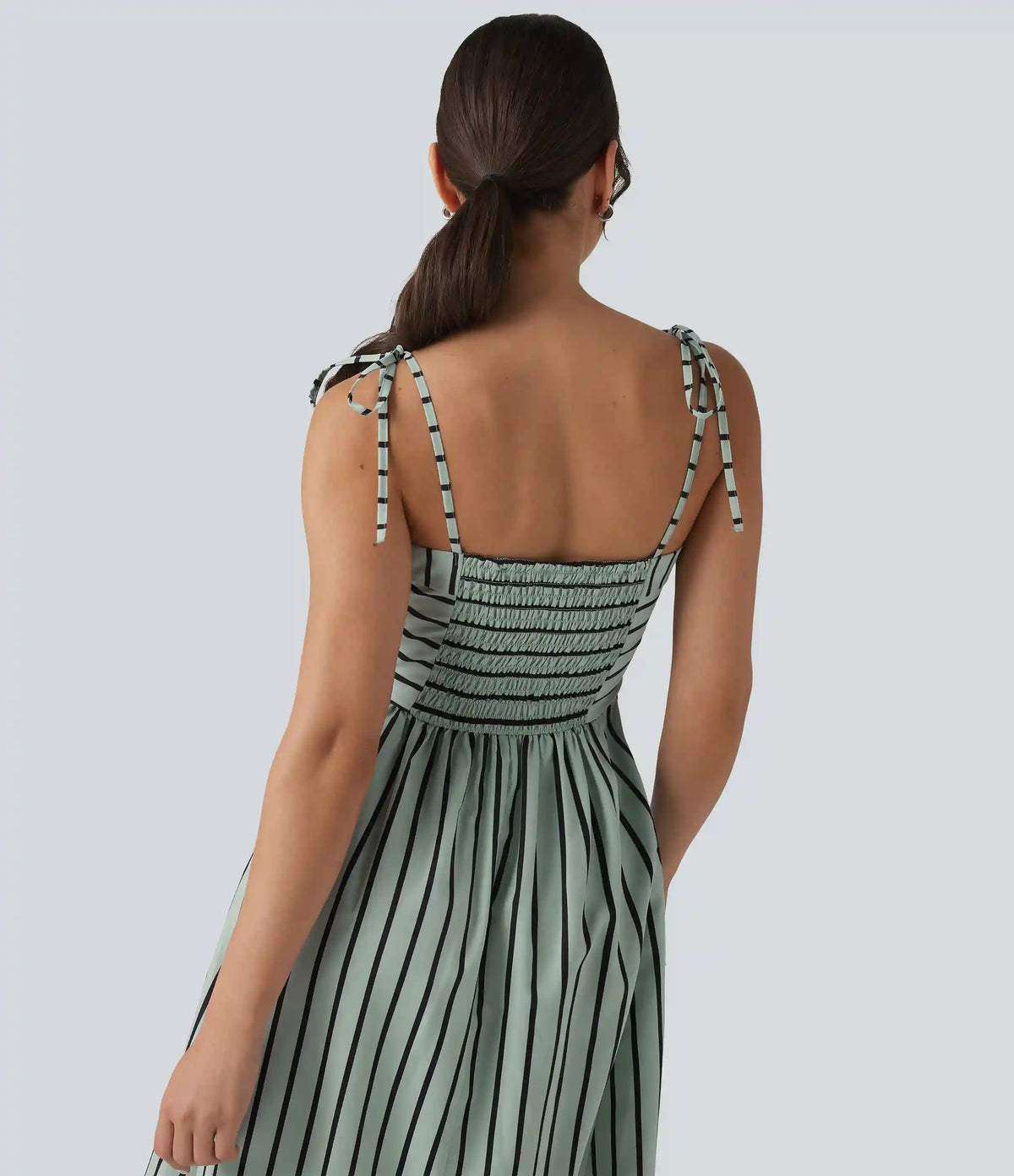 Lace Up Stripe Midi Slip Dress with Pockets