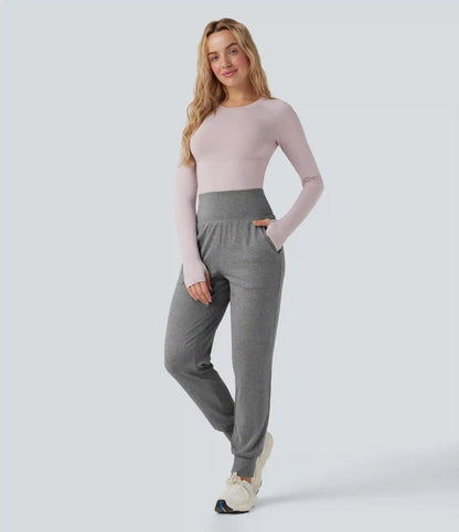 High Waisted Tapered Yoga Joggers with Pockets