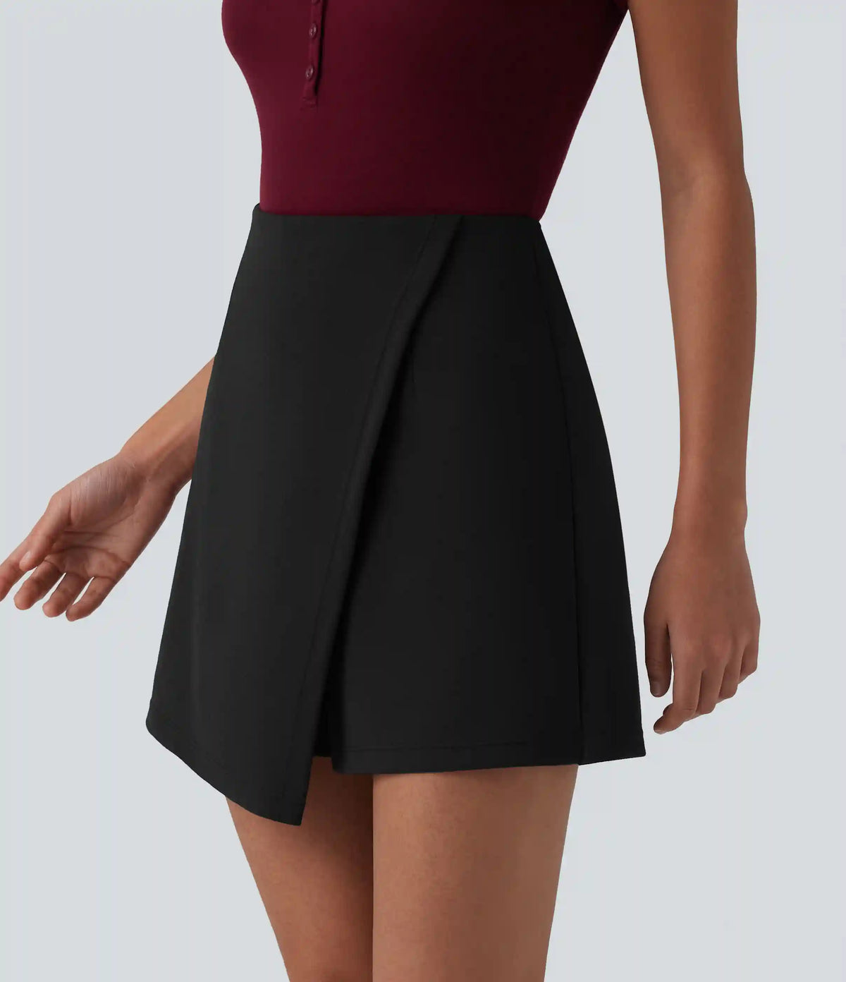 Wrinkle-resistant High Waisted Longer Mini Work Skort