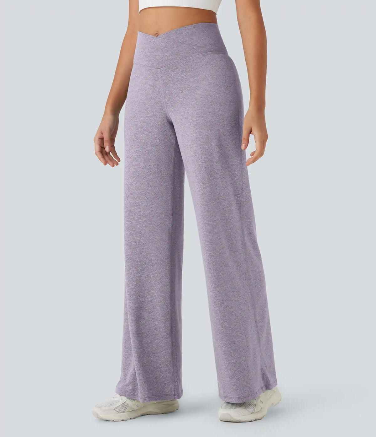 Crossover High Waisted Pocket Wide Leg Yoga Pants