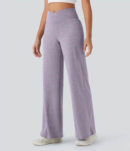 Crossover High Waisted Pocket Wide Leg Yoga Pants
