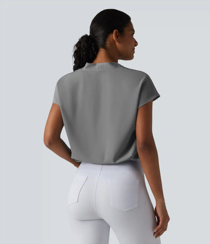 Wrinkle Recovery V-neck Batwing Sleeve Loose Fit Work Blouse
