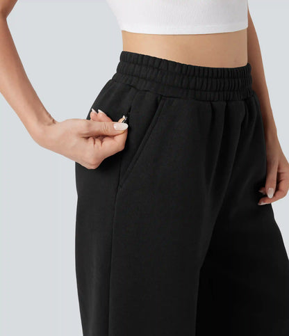 High-waisted Drawstring Fleece Casual Cotton Pants with Pockets