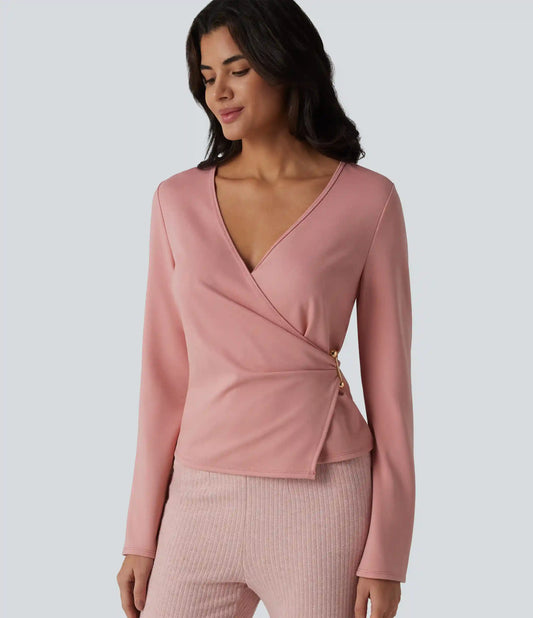 V-neck Long Sleeve Wrap Casual Top