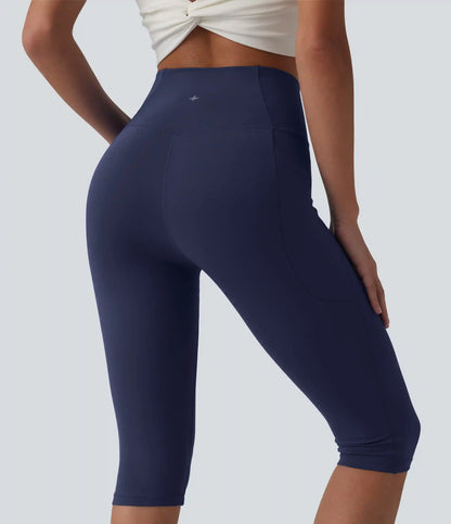 SoftlyZero™ High Waisted Crossover Pedal Pusher Yoga Leggings with Pockets