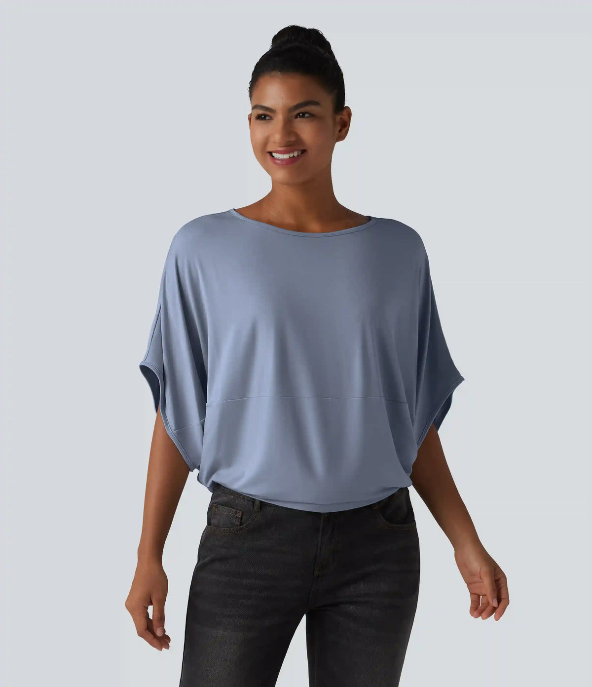 Round Neck Batwing Sleeve Relaxed Casual Top