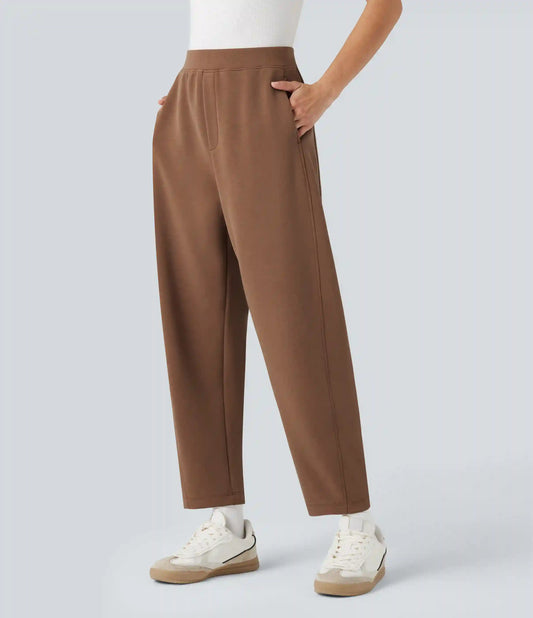 SpacerTek™ High-waisted Relaxed Fit Casual Barrel Leg 7/8 Pants with Pockets