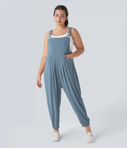 Pockets Waffle Casual Plus Size Jogger Overalls