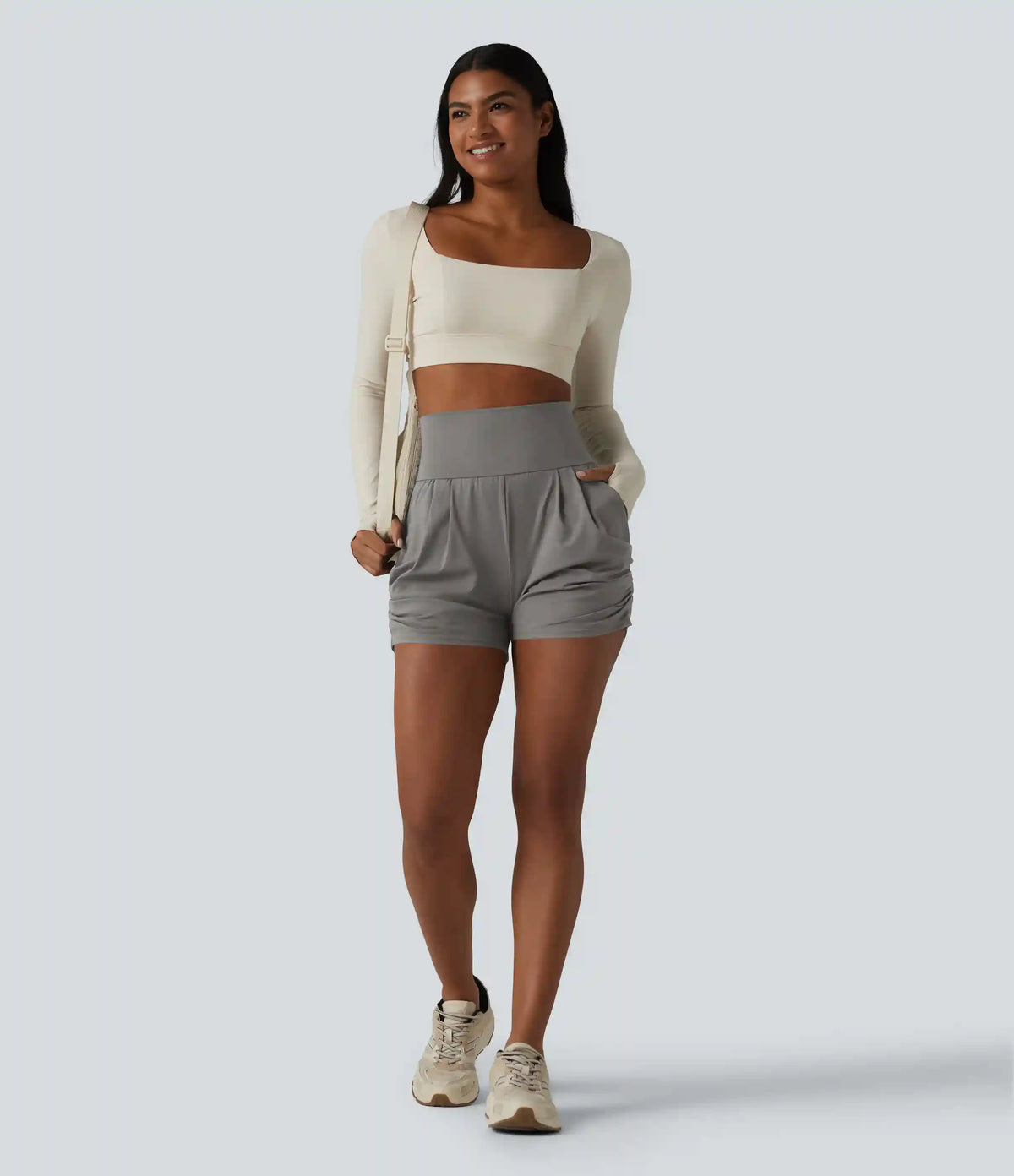 SoftlyZero™ Airy High Waisted Ruched InstantCool Yoga Shorts 3'' with Pockets