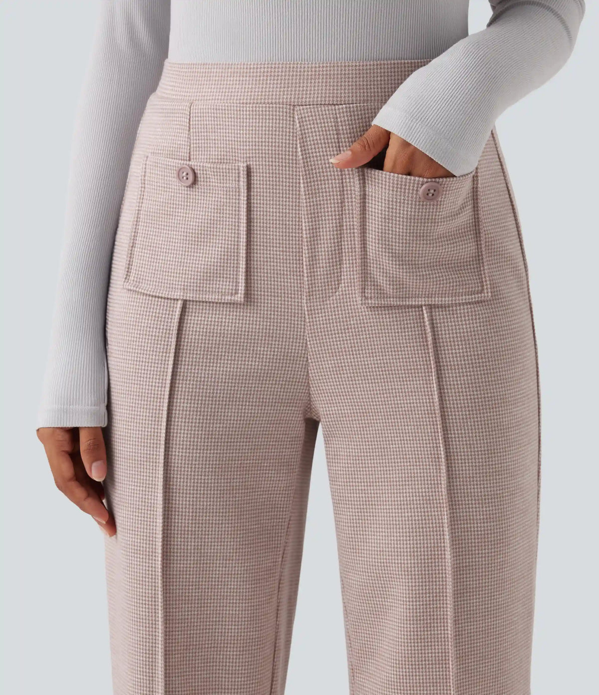 Halara Flex™ High Waisted Straight Leg Houndstooth Work Pants with Pockets