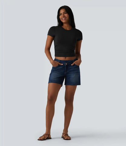 Halara Cotton Jersey Round Neck Short Sleeve Ruched Built-in Bra Casual T-Shirt