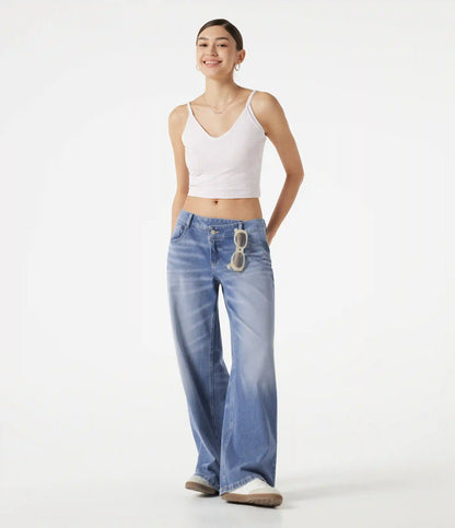 Halara Flex™ Asymmetric Low Rise Baggy Washed Casual Jeans with Pockets
