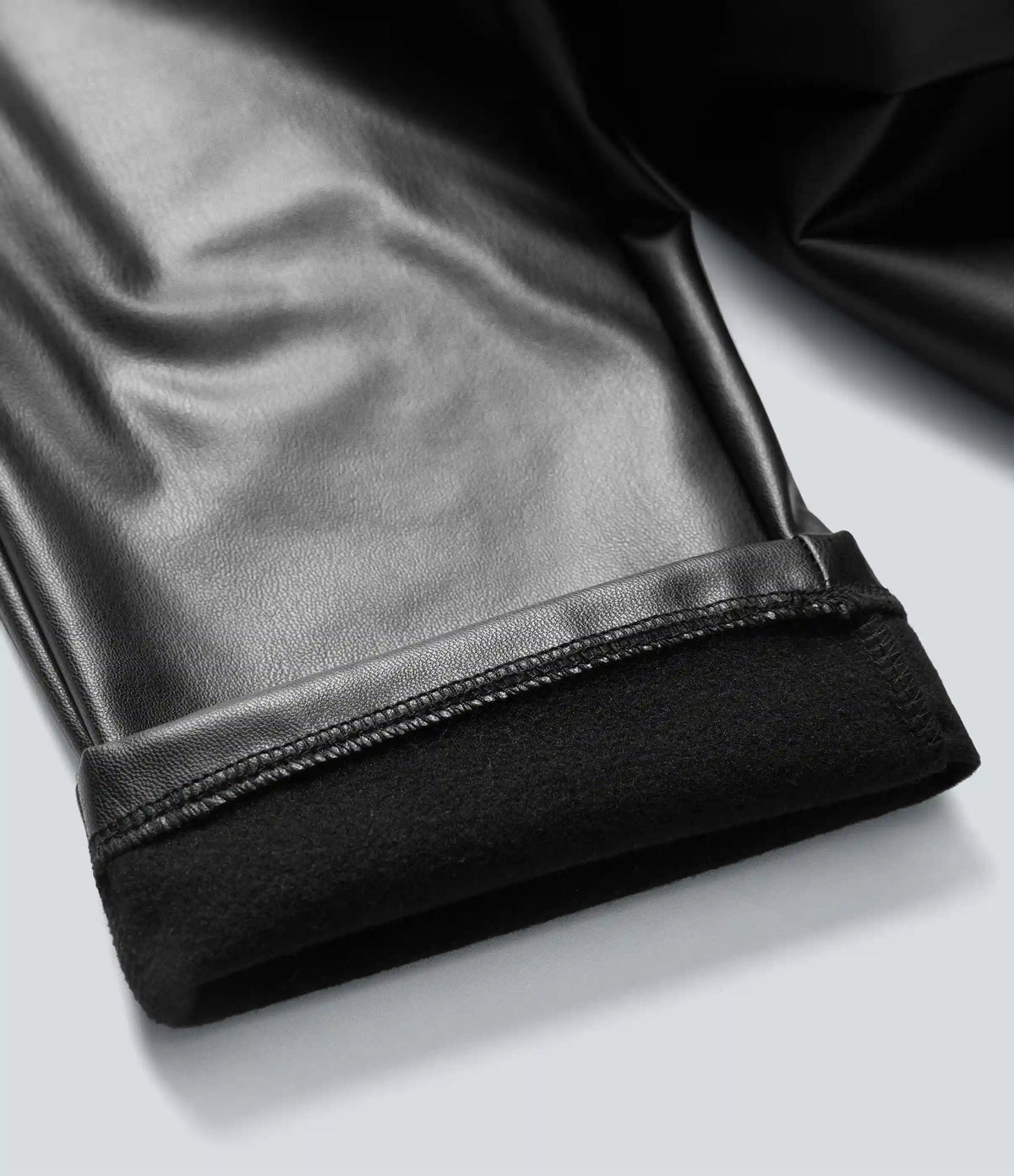 High Waisted Tummy Control Stretchy PU Fleece 7/8 Skinny Casual Leggings with Pockets