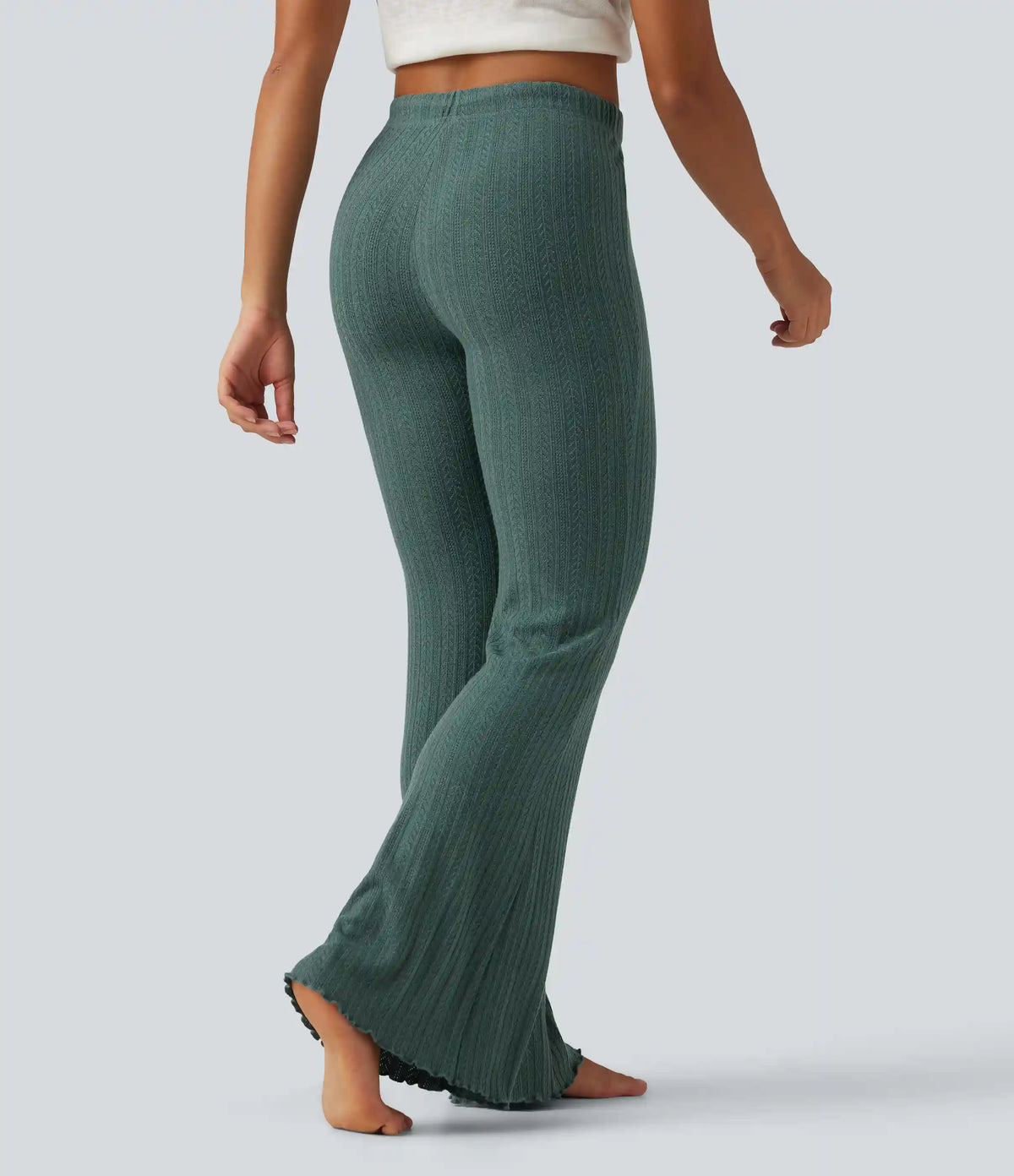 Cable Knit Mid Rise Drawstring Casual Flare Pants