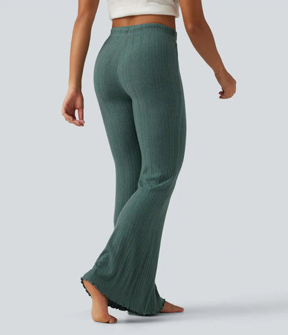 Cable Knit Mid Rise Drawstring Casual Flare Pants