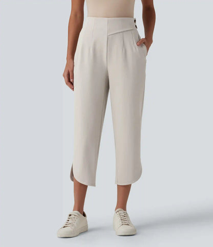 Halara Flex™ High Waisted Curved Hem Herringbone Work Cropped Tapered Pants with Pockets