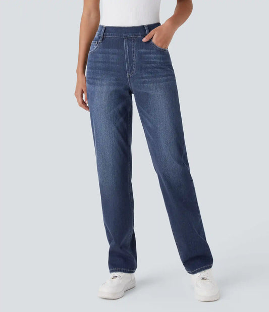 Halara Flex™ High Waisted Pockets Straight Leg Washed Casual Jeans