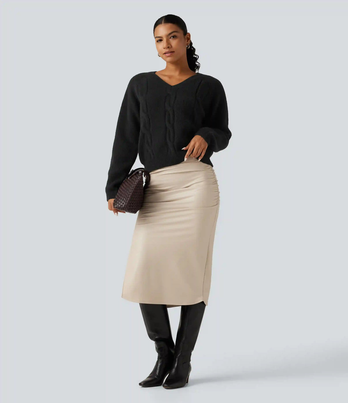 V Neck Raglan Long Sleeve Work Sweater