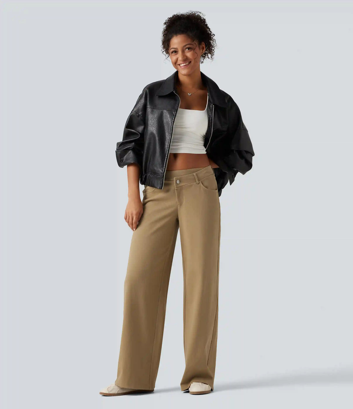 Low Rise Asymmetric Wide Leg Casual Cotton Pants with Pockets