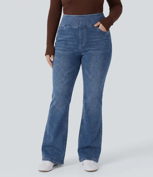 Halara Flex™ High Waisted Pockets Washed Casual Bootcut Plus Size Jeans