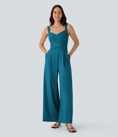 U Back Sleeveless Casual Jumpsuit with Pockets