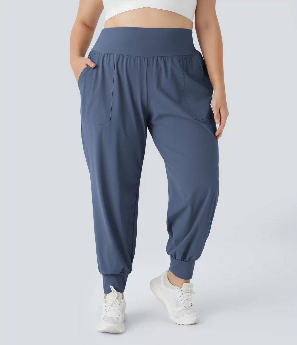 High Waisted Plain Pocket Yoga Plus Size Joggers
