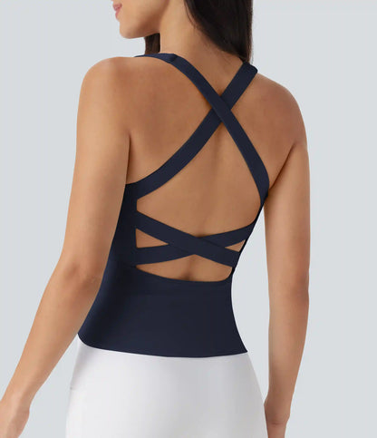 SoftlyZero™ Airy Square Neck Cropped InstantCool Running Tank Top-Longer Length