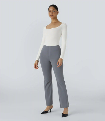 U Neck Long Sleeve Snap Skinny Work Bodysuit
