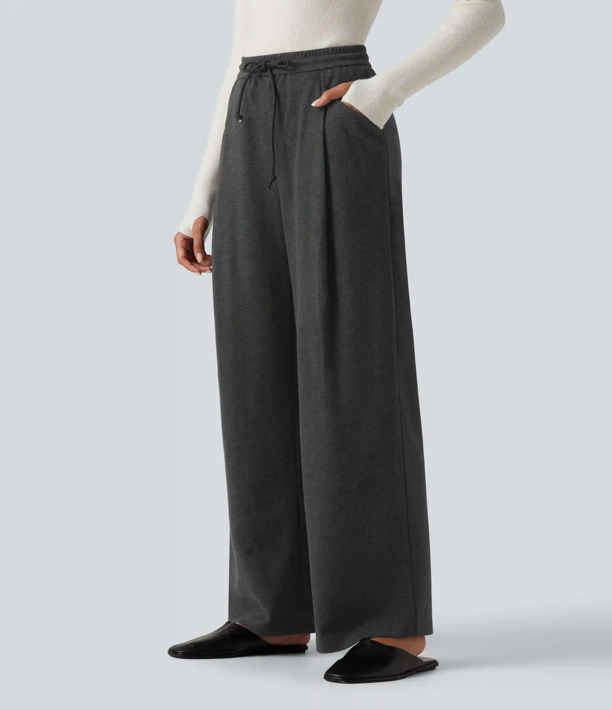 High Waisted Drawstring Baggy Work Pants with Pockets