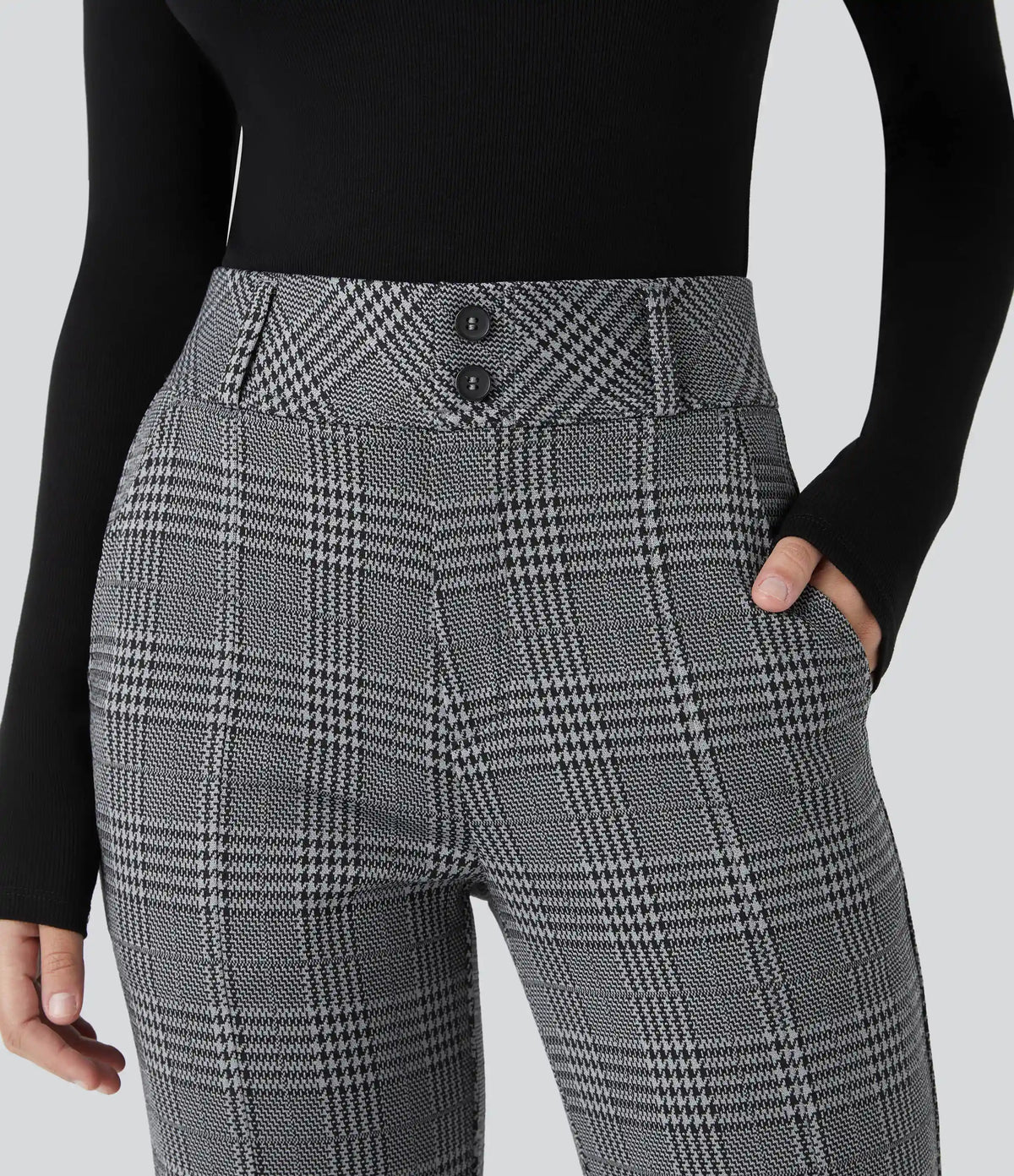 Halara Flex™ High Waisted Decorative Pocket Houndstooth Plaid Work Flare Pants