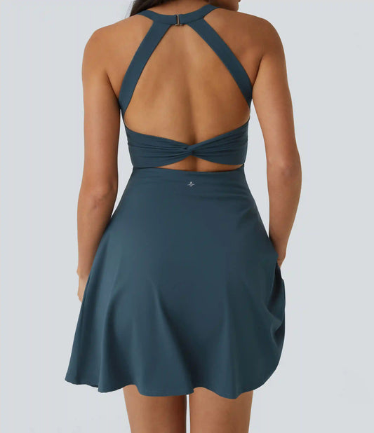SoftlyZero™ Airy Backless Twisted Flare Low Support Dance Active Dress-Longer Length-Easy Peezy Edition A-D Cups