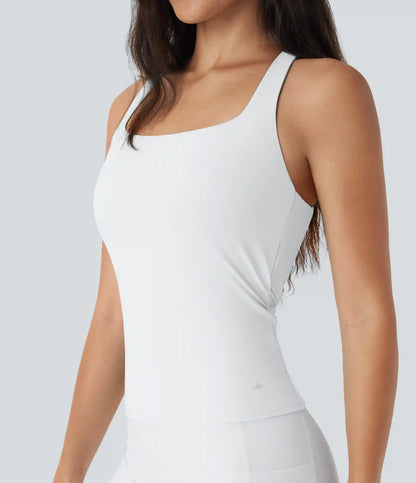 SoftlyZero™ Airy Square Neck Cropped InstantCool Running Tank Top-Longer Length