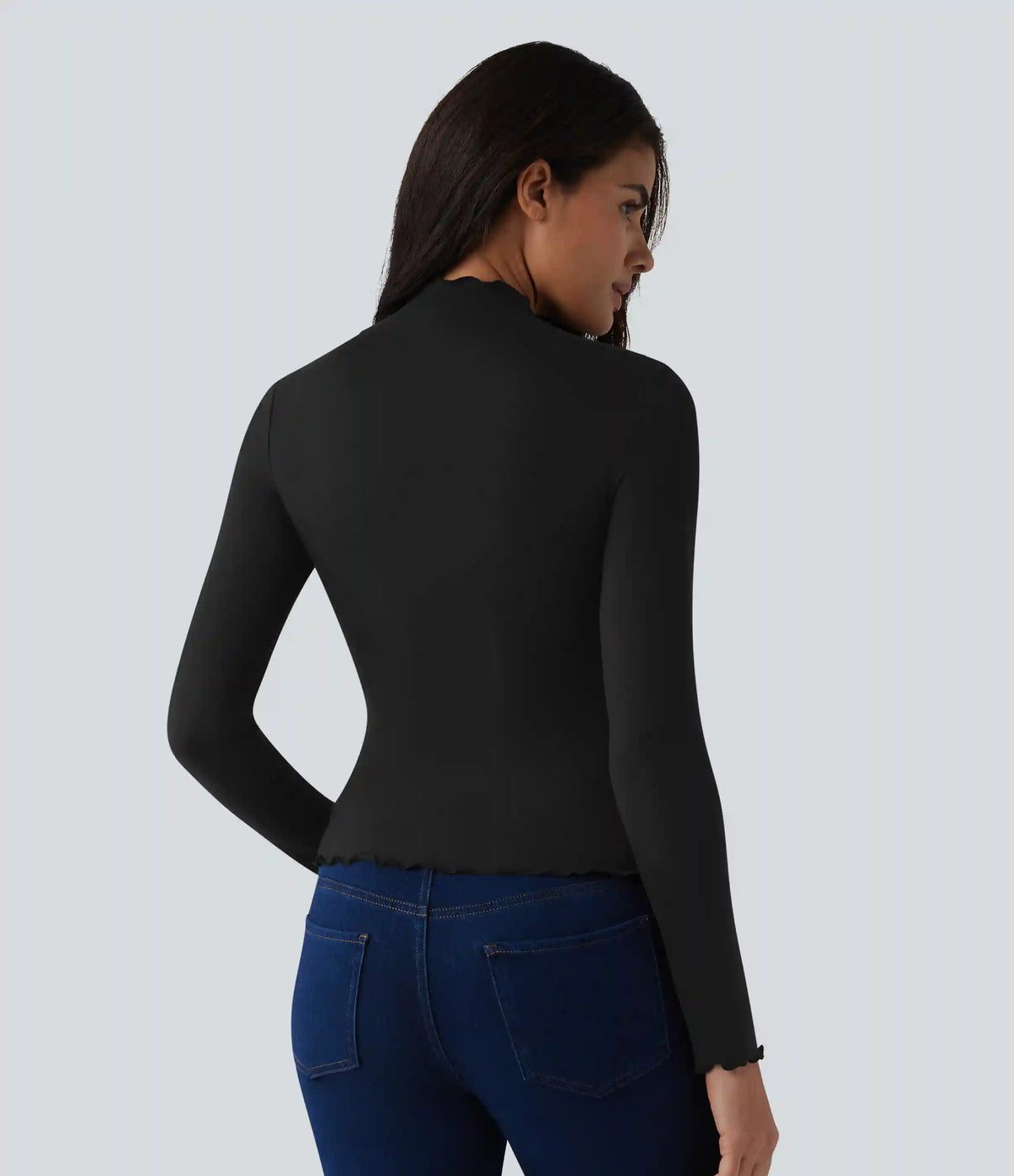 Halara HeatCore Mock-neck Long Sleeve Lettuce Trim Casual Warming Top