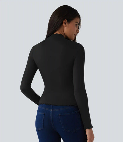 Halara HeatCore Mock-neck Long Sleeve Lettuce Trim Casual Warming Top