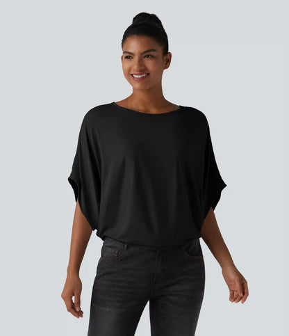 Round Neck Batwing Sleeve Relaxed Casual Top