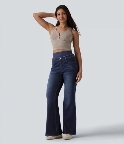 Halara Flex™ Double Waistband High Waisted Tummy Control Casual Flare Jeans with Pockets