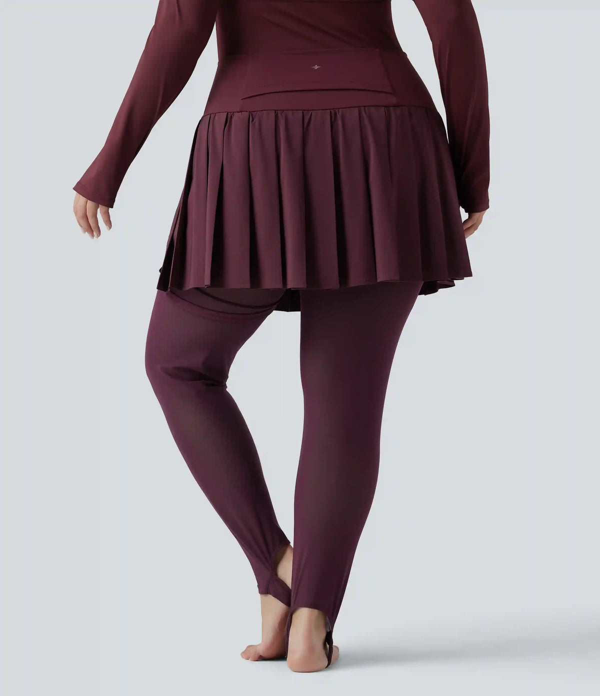 Breezeful™ High Waisted Pleated 2-in-1 Contrast Mesh Quick Dry Dance Plus Size Stirrup Skirted Leggings with Pockets