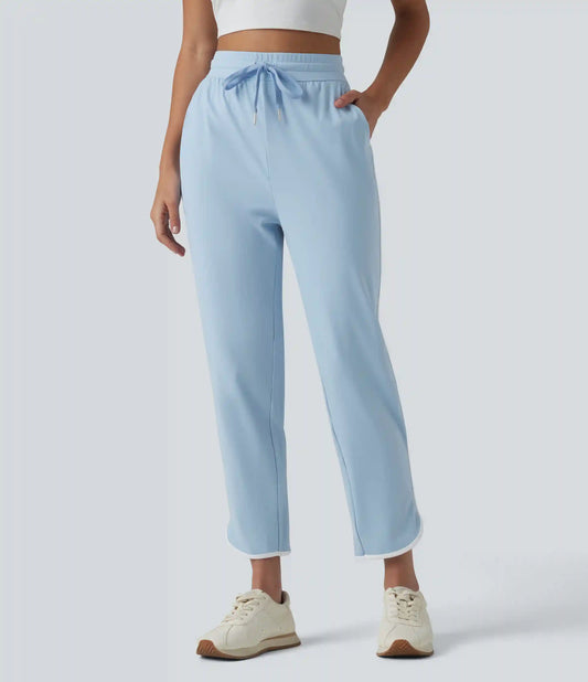 SoftlyZero™ Airy High Waisted Drawstring Contrast Binding Curved Hem InstantCool Yoga Tapered Pants with Pockets