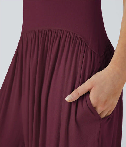 Ribbed Tube Backless Side Pocket Casual Jumpsuit