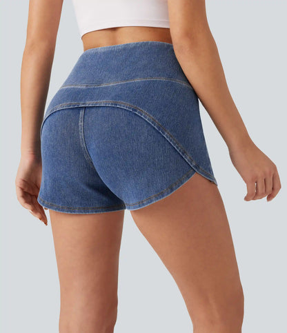 Halara Flex™ High Waisted Tummy Control Curved Hem Skinny Denim Casual Shorts with Pockets