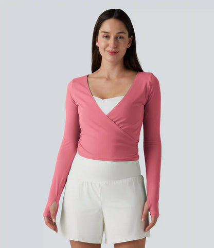 SoftlyZero™ Long Sleeve Thumb Holes Crossover Wrap Tie Casual Top