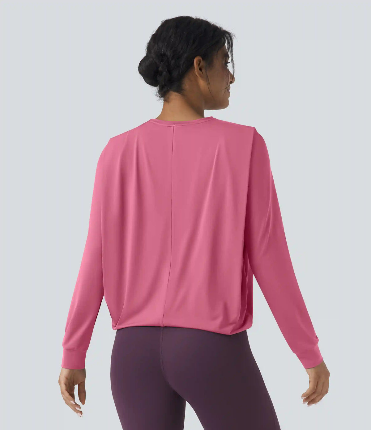 Round Neck Long Sleeve Ruched Yoga Sports Top-UPF50+