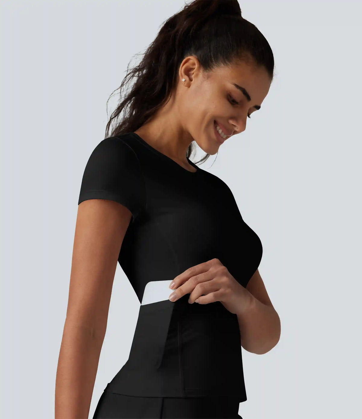 Round Neck Short Sleeve InstantCool Running Sports Top with Pockets-UPF50+