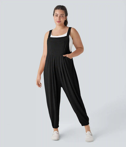 Pockets Waffle Casual Plus Size Jogger Overalls
